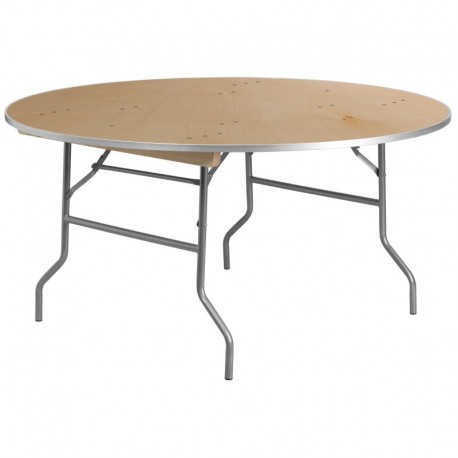 MFO 60'' Round HEAVY DUTY Birchwood Folding Banquet Table with METAL Edges