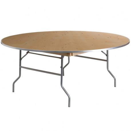 MFO 72'' Round HEAVY DUTY Birchwood Folding Banquet Table with METAL Edges