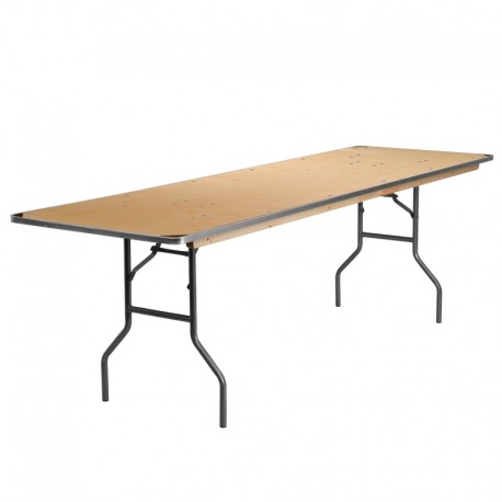 MFO 30'' x 96'' Rectangular HEAVY DUTY Birchwood Folding Banquet Table with METAL Edges and Protective Corner Guards