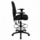 MFO Mid-Back Black Fabric Multi-Functional Drafting Stool with Arms and Adjustable Lumbar Support