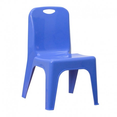 MFO Blue Plastic Stackable School Chair with Carrying Handle and 11'' Seat Height