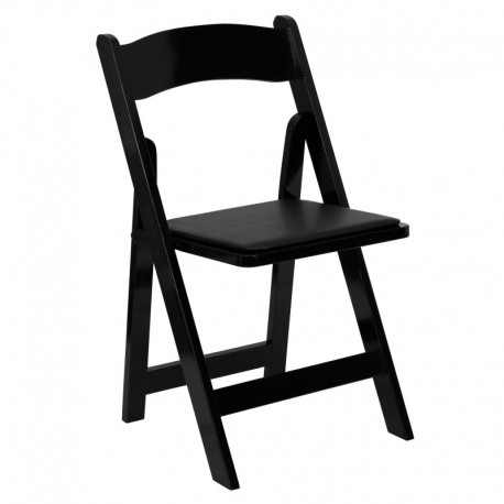 MFO Black Wood Folding Chair with Vinyl Padded Seat