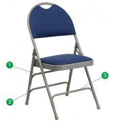MFO Extra Large Ultra-Premium Triple Braced Navy Fabric Metal Folding Chair with Easy-Carry Handle