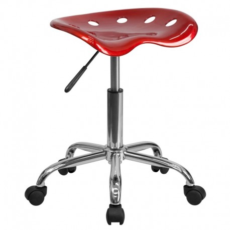 MFO Vibrant Wine Red Tractor Seat and Chrome Stool
