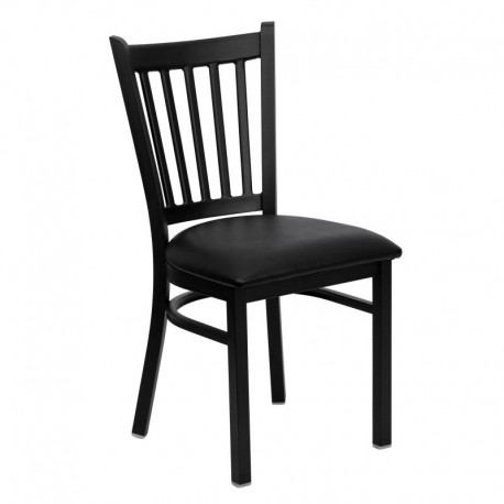 MFO Black Vertical Back Metal Restaurant Chair - Black Vinyl Seat