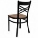 MFO Black ''X'' Back Metal Restaurant Chair - Cherry Wood Seat