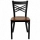 MFO Black ''X'' Back Metal Restaurant Chair - Cherry Wood Seat