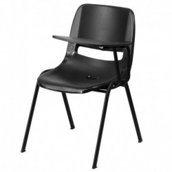MFO Black Ergonomic Shell Chair with Left Handed Flip-Up Tablet Arm