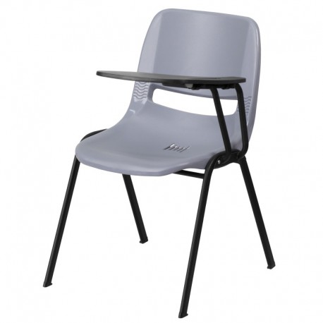 MFO Gray Ergonomic Shell Chair with Left Handed Flip-Up Tablet Arm