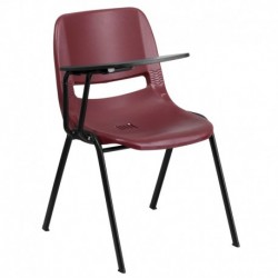 MFO Burgundy Ergonomic Shell Chair with Right Handed Flip-Up Tablet Arm