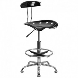 MFO Vibrant Black and Chrome Drafting Stool with Tractor Seat