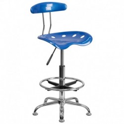 MFO Vibrant Bright Blue and Chrome Drafting Stool with Tractor Seat