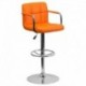 MFO Contemporary Orange Quilted Vinyl Adjustable Height Bar Stool with Arms and Chrome Base