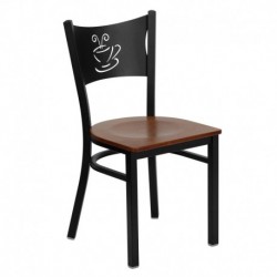 MFO Black Coffee Back Metal Restaurant Chair - Cherry Wood Seat