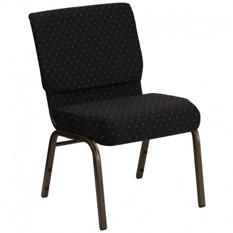 MFO 21'' Extra Wide Black Dot Patterned Fabric Stacking Church Chair with 4'' Thick Seat - Gold Vein Frame