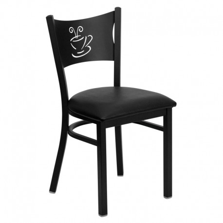 MFO Black Coffee Back Metal Restaurant Chair - Black Vinyl Seat