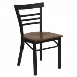 MFO Black Ladder Back Metal Restaurant Chair - Cherry Wood Seat