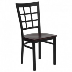 MFO Black Window Back Metal Restaurant Chair - Mahogany Wood Seat