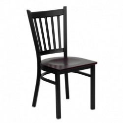 MFO Black Vertical Back Metal Restaurant Chair - Mahogany Wood Seat