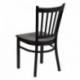 MFO Black Vertical Back Metal Restaurant Chair - Mahogany Wood Seat