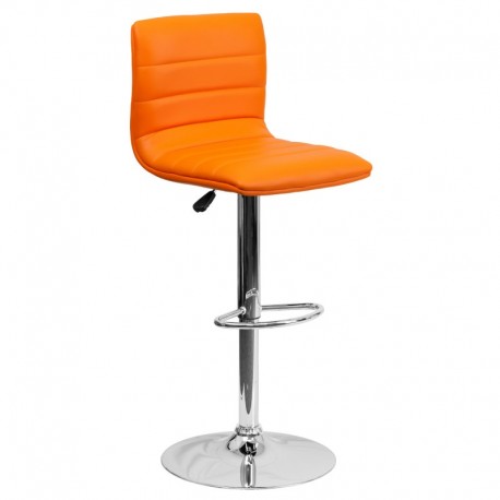 MFO Contemporary Orange Vinyl Adjustable Height Bar Stool with Chrome Base