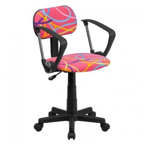 MFO Multi-Colored Swirl Printed Pink Computer Chair with Arms