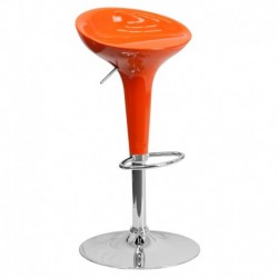 MFO Contemporary Orange Plastic Adjustable Height Bar Stool with Chrome Base