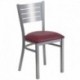 MFO Silver Slat Back Metal Restaurant Chair - Burgundy Vinyl Seat