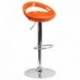 MFO Contemporary Orange Plastic Adjustable Height Bar Stool with Chrome Base