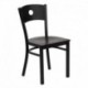 MFO Black Circle Back Metal Restaurant Chair - Mahogany Wood Seat