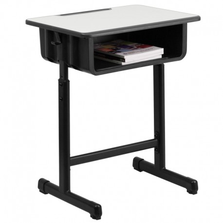 MFO Student Desk with Grey Top and Adjustable Height Black Pedestal Frame