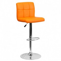MFO Contemporary Orange Quilted Vinyl Adjustable Height Bar Stool with Chrome Base