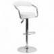 MFO Contemporary White Vinyl Adjustable Height Bar Stool with Arms and Chrome Base