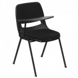 MFO Padded Black Ergonomic Shell Chair with Right Handed Flip-Up Tablet Arm
