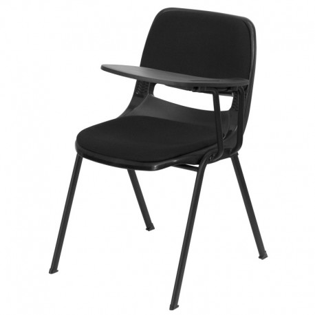 MFO Padded Black Ergonomic Shell Chair with Left Handed Flip-Up Tablet Arm
