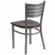 MFO Silver Slat Back Metal Restaurant Chair - Walnut Wood Seat