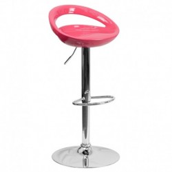 MFO Contemporary Pink Plastic Adjustable Height Bar Stool with Chrome Base