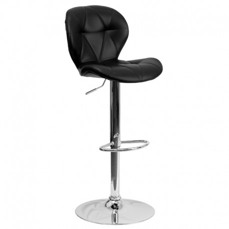MFO Contemporary Tufted Black Vinyl Adjustable Height Bar Stool with Chrome Base