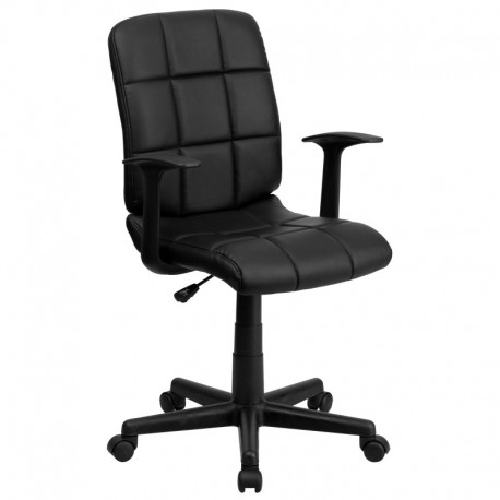 MFO Mid-Back Black Quilted Vinyl Task Chair with Nylon Arms