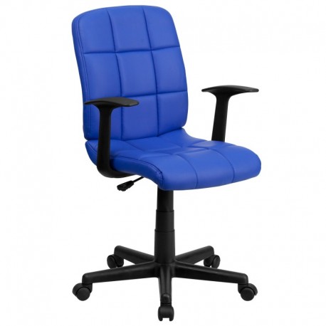MFO Mid-Back Blue Quilted Vinyl Task Chair with Nylon Arms