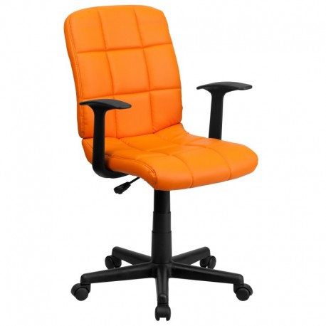 MFO Mid-Back Orange Quilted Vinyl Task Chair with Nylon Arms