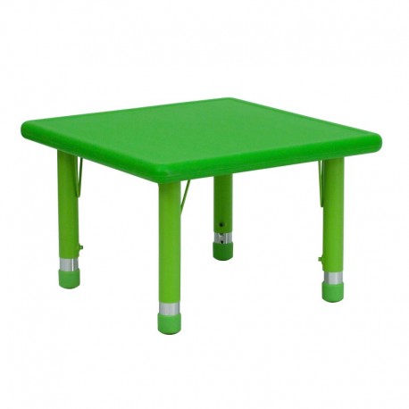 MFO 24'' Square Height Adjustable Green Plastic Activity Table