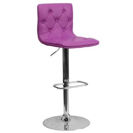 MFO Contemporary Tufted Purple Vinyl Adjustable Height Bar Stool with Chrome Base