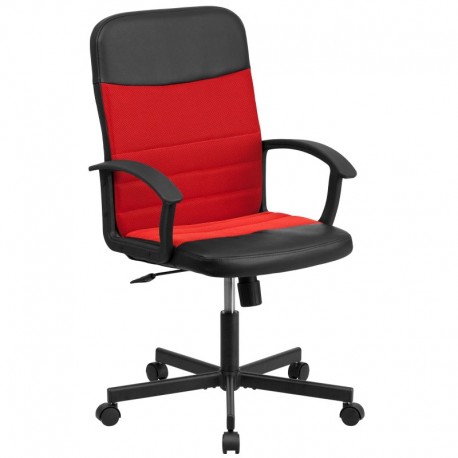 MFO Mid-Back Black Vinyl Task Chair with Red Mesh Inserts