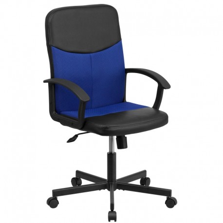 MFO Mid-Back Black Vinyl Task Chair with Blue Mesh Inserts