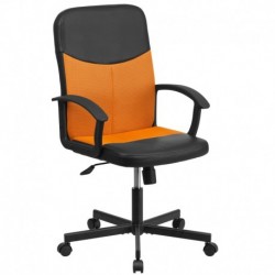 MFO Mid-Back Black Vinyl Task Chair with Orange Mesh Inserts