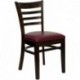 MFO Walnut Finished Ladder Back Wooden Restaurant Chair - Burgundy Vinyl Seat
