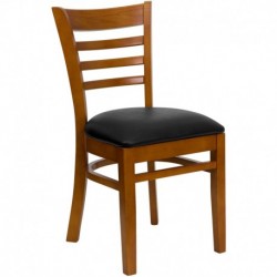 MFO Cherry Finished Ladder Back Wooden Restaurant Chair - Black Vinyl Seat