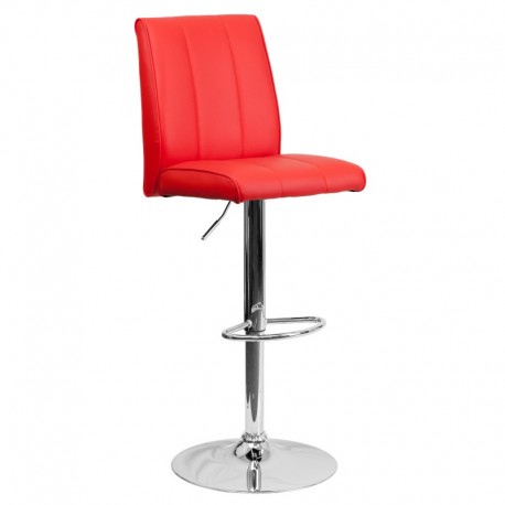 MFO Contemporary Red Vinyl Adjustable Height Bar Stool with Chrome Base