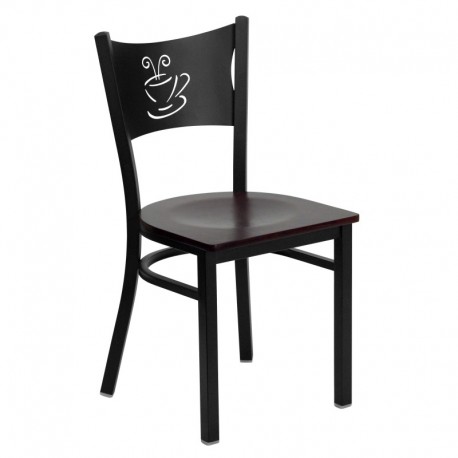 MFO Black Coffee Back Metal Restaurant Chair - Mahogany Wood Seat